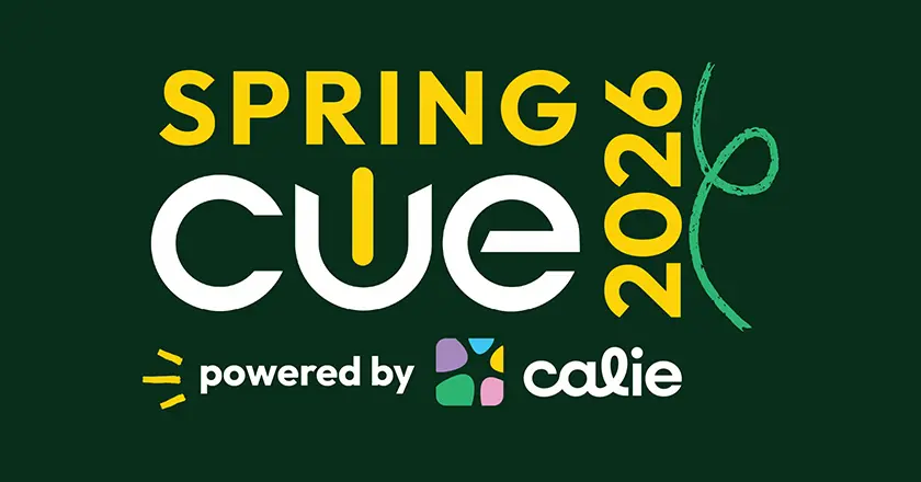 Spring CUE 2026 powered by CALIE logo in yellow, white, and green on a dark green background.