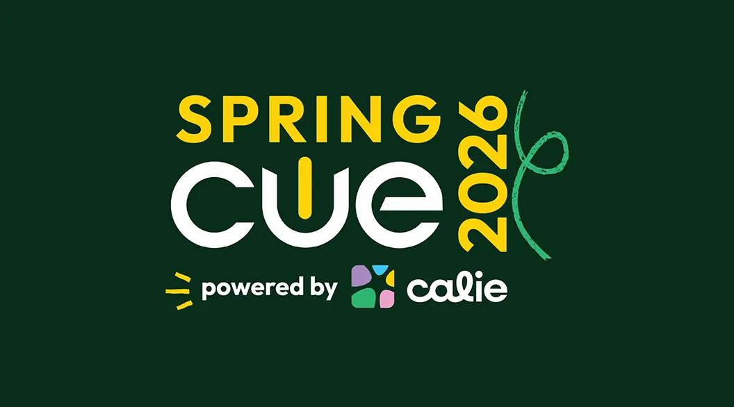 Spring CUE 2026 powered by CALIE logo in yellow, white, and green on a dark green background.